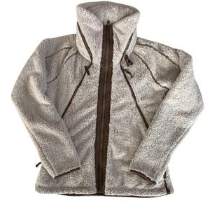 Kuhl Flight Jacket Womens Medium Oatmeal High Pile Fleece Full Zip Hooded Brown